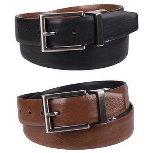 Chaps Boys Reversible Black Brown Faux Leather Belt Silver Square Buckle